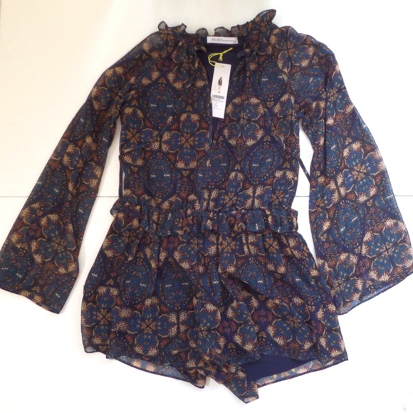 BCBG Generation drop waist romper ocean combo ruffled trim SZ XS - Picture 8 of 10